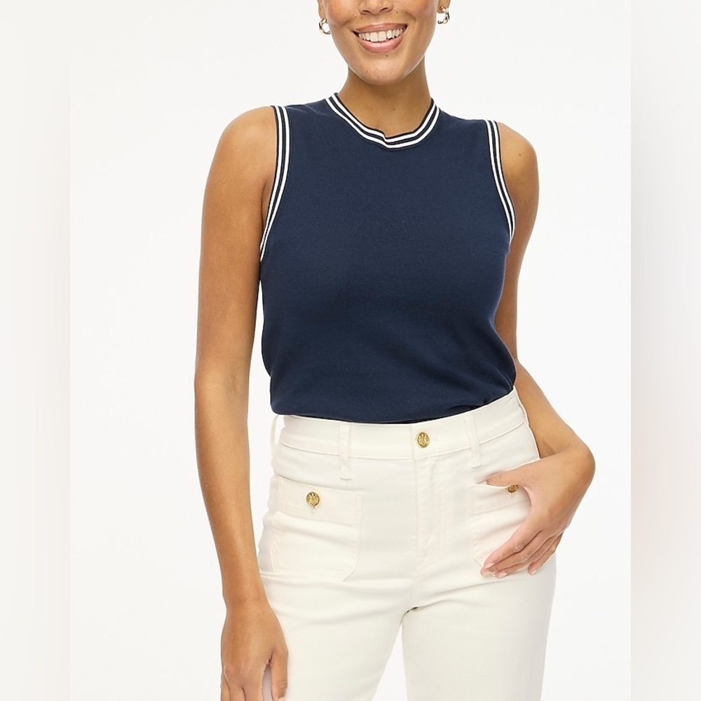 NWT Madewell Contrast-Trim Sweater Shell in Navy with Ivory Tipping, Size Medium